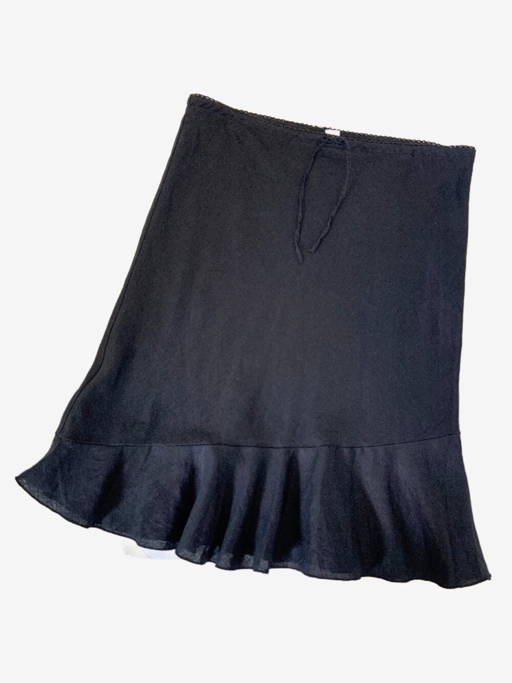 H&M Black Linen Midi Skirt with Ruffle Hem and Drawstring Waist / size 8